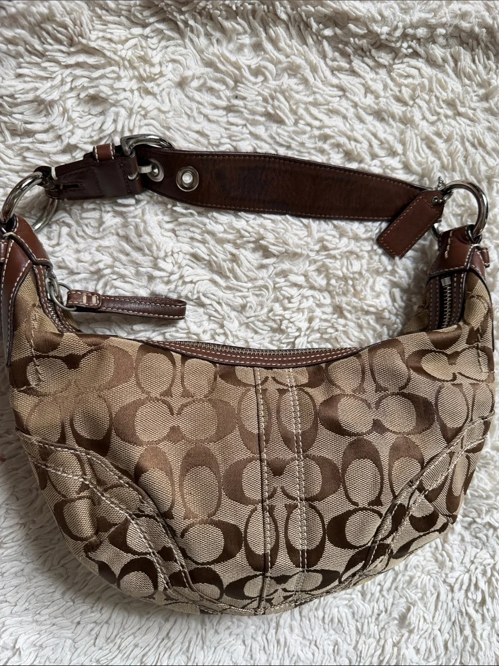 Vintage Y2K Coach Signature Canvas Leather Small Hobo Shoulder Bag